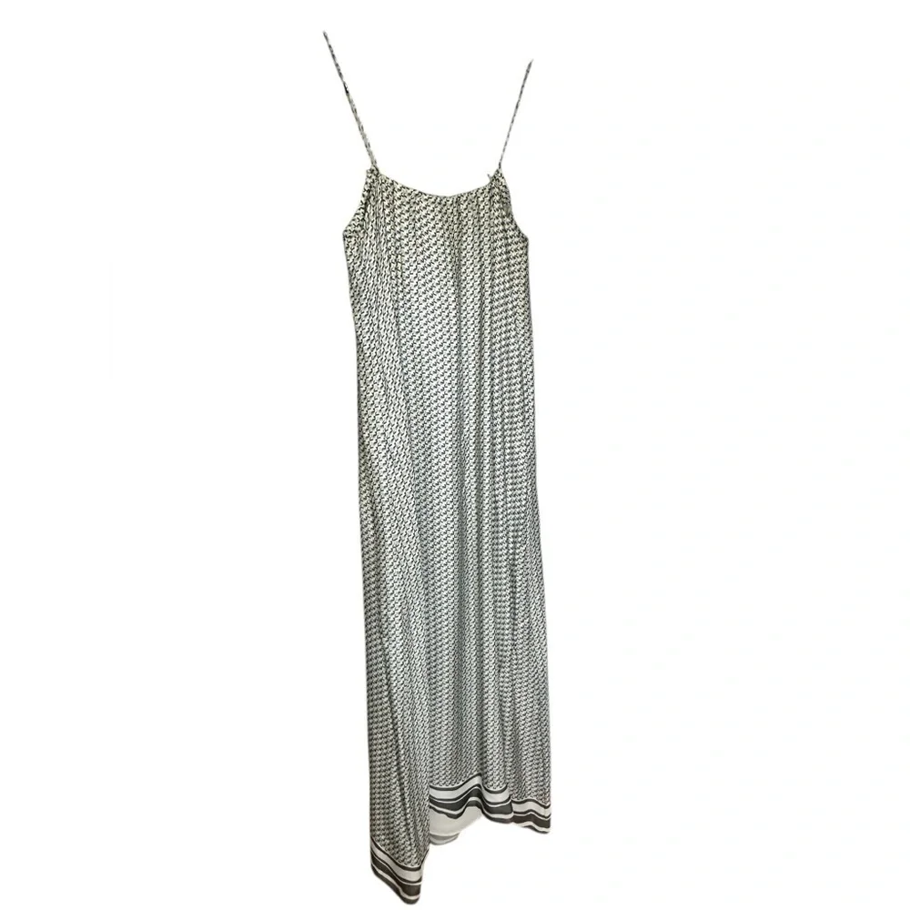 VINCE MAXI 100% SILK DRESS STAR PRINT BORDER CHARCOAL SPAGHETTI STRAP SZ S - Picture 6 of 9